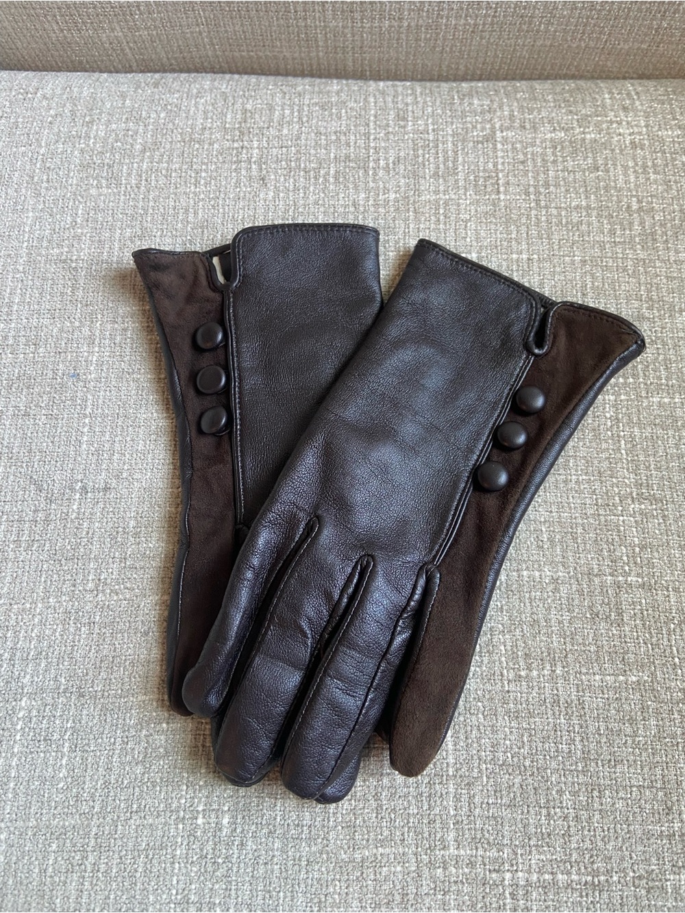 Merona Genuine Leather Gloves Brown Three-Button Knit Lined Driving Gloves
